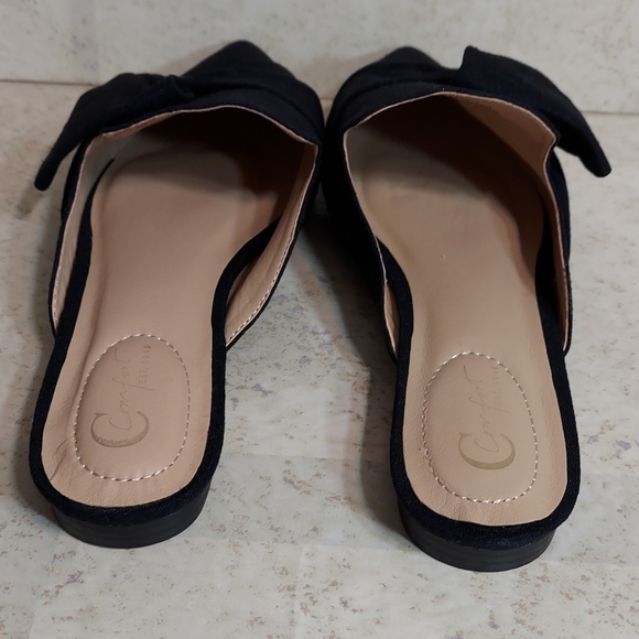C. Comfort Flat Pointed Toe Mules Slip-Ons Linen Look Black size 6 Wide - Picture 5 of 11